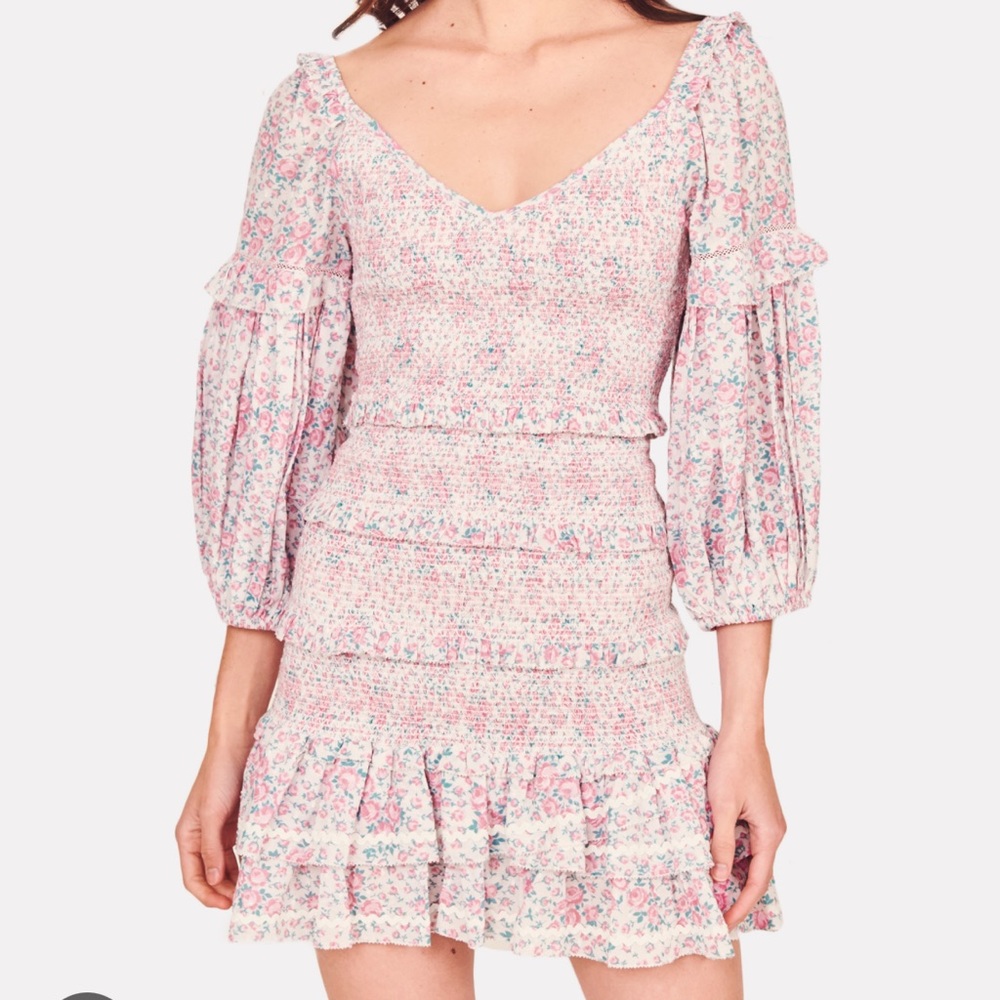 Loveshackfancy long sleeve ensley floral smocked mini dress